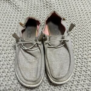 Hey dudes beige canvas slip on